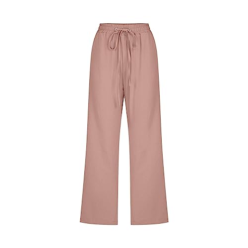 Capri Pants for Women Casual Summer Cotton Linen Baggy Trousers Drawstring Elastic Lounge Pants with Pockets3