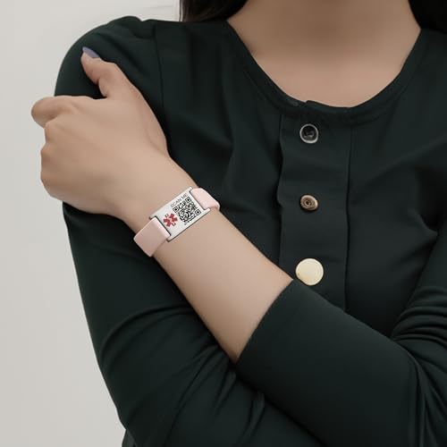 Image of LinnaLove Medical Alert ID Bracelet - Adjustable Silicone Band, Custom or Pre-Engraved Options, QR Code Available