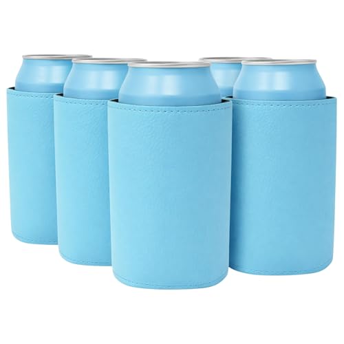 Image of TahoeBay Leatherette Can Cooler Sleeves in Bulk, 12-Pack, Light Blue | Blank Faux Leather, Plain Neoprene Beer Coolers for 12 oz Cans, Blanks for Heat Transfer Vinyl, Groomsmen Gifts, Party Favors