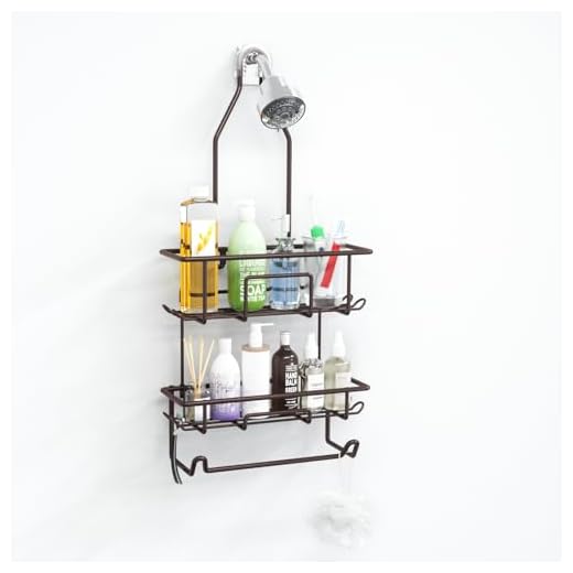 Organizador de chuveiro com 10 ganchos para suporte de xampu, prateleira de banheiro com barra de toalha – Bronze