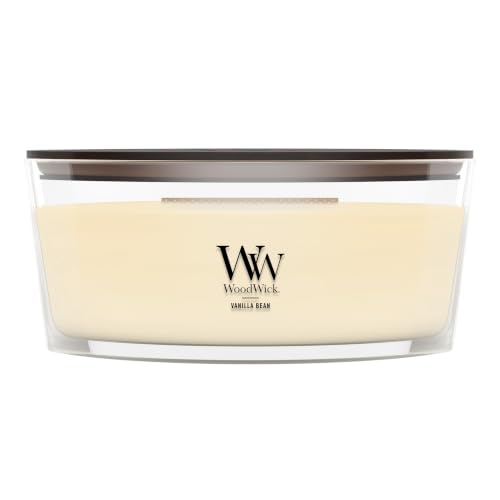 Image of WoodWick Vanilla Bean Holiday Candle Gifts for Women and Men, 16 oz Ellipse Candle with Crackling Wick