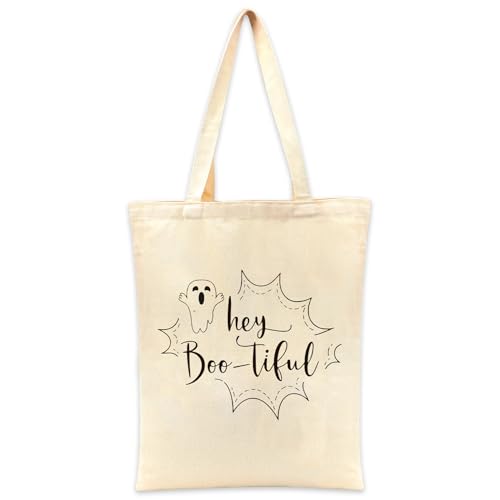 Tamnioa Halloween Tote Bags Trick or Treat Bags Halloween Basket Stuffers Ghost Canvas Tote Bag for trick or treating Ghost Totes Bag for Women Reusable Canvas Totes Cute Bucket Boo Basket Stuffers