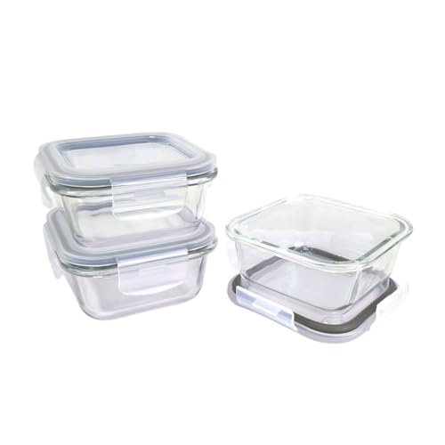 Image of Signoraware Safe N Store Glass Square Containers Set | Airtight & Leakproof | Microwave Safe | Elegant Clear Design for Gifting, Kitchen Storage & Leftovers (320mlx3 | Set of 3 | Clear)