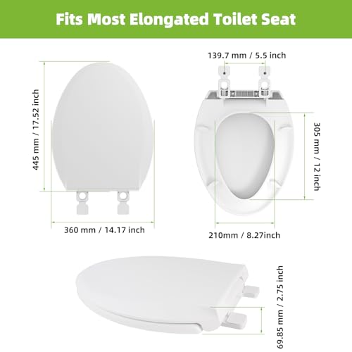 Image of Toilet Seat Elongated with Slow Close Hinges, Universal Oval Fit, White | Compatible with TOTO /Kohler /Gerber /American Standard, Four Bumpers Never Loosen, Two Sets Toilet Bolts and Nuts,