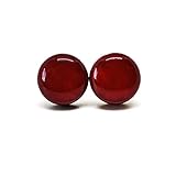 Stud Earrings Set, Burgundy 10 mm Round Studs for Women Girls Men Handmade, Stainless Steel Posts for Sensitive Ears, Lightweight Color Dot earrings by Candi Cove Designs