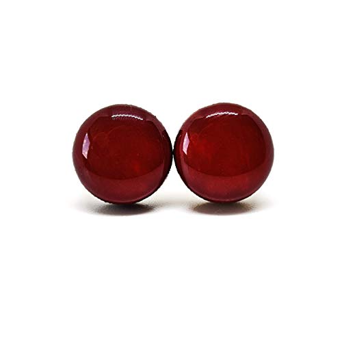 Stud Earrings Set, Burgundy 10 mm Round Studs for Women Girls Men Handmade, Stainless Steel Posts for Sensitive Ears, Lightweight Color Dot earrings by Candi Cove Designs