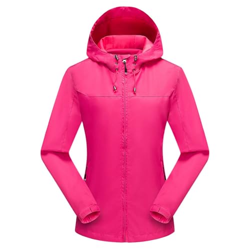 Image of Generisch Rain Jacket Waterproof Breathable Women's Softshell Jacket Lightweight Plain with Hood Outdoor Jacket with Removable Hood Double Breasted Women's Coat, Hot Pink, M