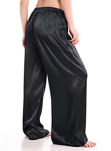 Wantschun Womens Wide Leg Pajama Pants Satin Silk Casual Loose Elastic Waist Lounge Pants Pj Bottoms3