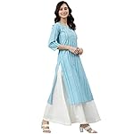Janasya-Womens-Blue-Cotton-Striped-Straight-Kurta