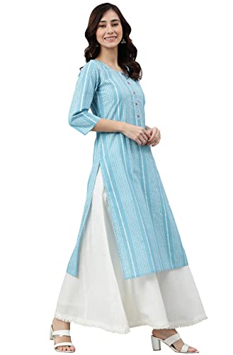 Image of Janasya Women's Cotton Striped Regular Kurta