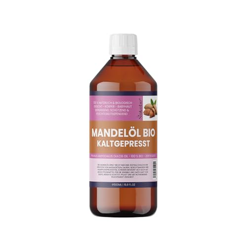 Aceite de almendras orgánico Natives prensado en frío – Aceite premium para masaje, piel y cuidado del cabello – aromaterapia – cuidado de uñas – sin aditivos – Nakobe (500 ml)
