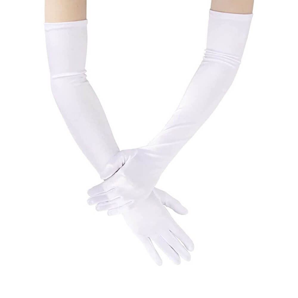 Ro Rox Women's White 1920S Long Gloves Opera Satin Etiquette Evening Prom Elbow Length, One-Size