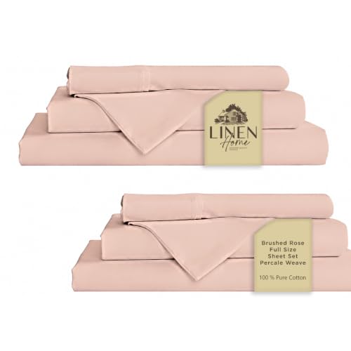 Image of Linen Home 2-Pack Full Sheet Set, 100% Cotton Percale Bedding, 8-Piece Value Bundle, Deep Pocket Cooling Bed Sheets for Hot Sleepers, Breathable & Crisp Hotel Quality, Long-Staple Cotton, Brushed Rose