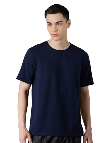 Image of Amazon Brand - Symbol Men Cotton Rich Relaxed Fit Textured T-Shirt | Half Sleeves | Available in Plus Size