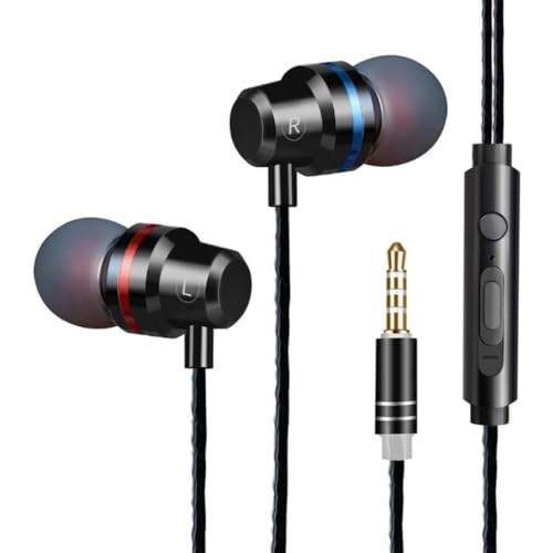 Earphones, In-Ear Headphones Earphones with 3.5mm Hi-Res Extra Bass, Noise Isolating, Wired Earbuds with Microphone and Volume Control, Compatible With all Smartphones Tablets Laptops. (Black)