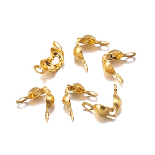 AMSLSIU 200 pz Gioielli Connettori Chiusura Raccordo Calotte Corrispondenza Crimp Perline Catena A Sfera Fine per I Monili Che Fanno Forniture, Oro