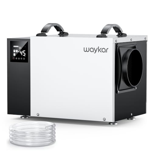 Waykar 125 Pint Crawl Space Dehumidifier with Pump & Drain Hose for Basements, Commercial & Water Damage Spaces up to 6500 Sq. Ft., Compact, Strong Dehumidification, 5-Year Quality Coverage