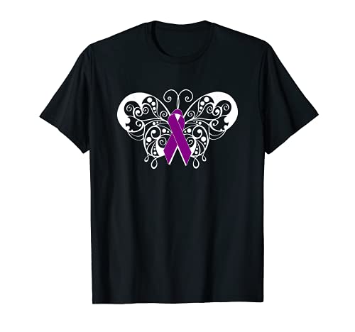 Cinta morada de la conciencia del cáncer de páncreas regalo de mariposa Camiseta