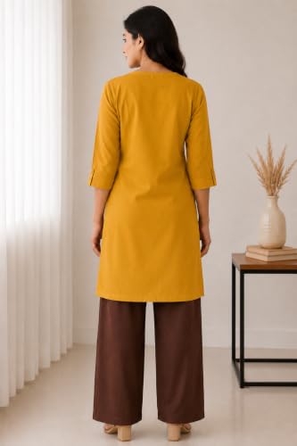 Image of Women's Rayon Solid Straight Kurti | 3 /4 Sleeve | Round Neck with V Cut | Regular Fit | Casual Office Wear Kurta for Women