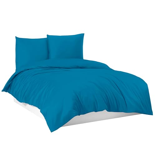 Mixibaby Juego de ropa de cama con funda nórdica de 100 % algodón, 135 x 200 cm, 155 x 220 cm, 200 x 200 cm, color azul, tamaño: 200 x 200 cm