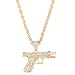 Rrdaily Punk Gold Gun Pendant Necklace for Women Men Hip Hop Rhinestone Pistol Clavicle Necklace Fashion Chain Link Choker Necklace Jewelry Accessories (Gold)