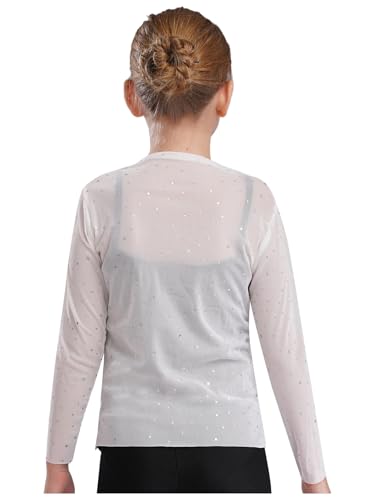 Girls Sequin Shiny See-Through Tops Toddler Kids Long Sleeve Crewneck Sheer Mesh Shirts Blouses3
