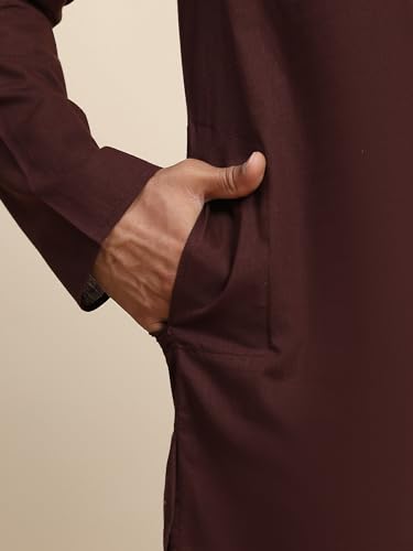 Image of Amazon Brand - Anarva Men's Cotton Solid Round Neck Kurta Long Sleeves Straight Knee Length Casual Shirt