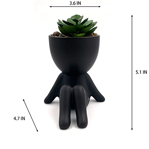 Hng Kiang Hu 3 Pcs Cute Artificial Succulent Plants With Creative Human Shaped Pots,Ceramic Potted Fake Succulents Home Decor Office Decor For Women #TOP2