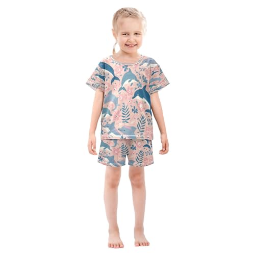 senya Short Sleeve Pajamas Sets Summer Cotton Sleepwear Blue Jupming Dolphin3