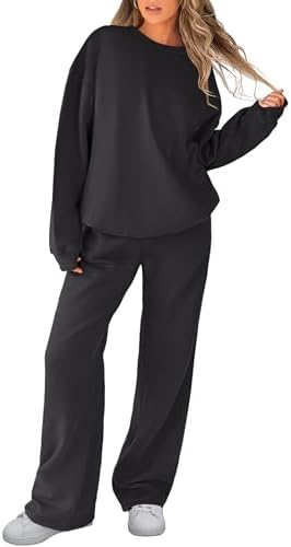 Caracilia Women’s 2 Piece Outfits Sweatsuit 2024 Fall Loose Sweatshirt Sweatpants Tracksuit Matching Lounge Sets Y2K Clothes