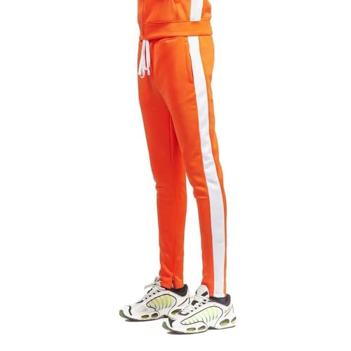 Rebel Minds Men Track Pants - Stylish Men's Sweatpants, Joggers for Men, Athletic and Casual Wear, with Pockets Orange White