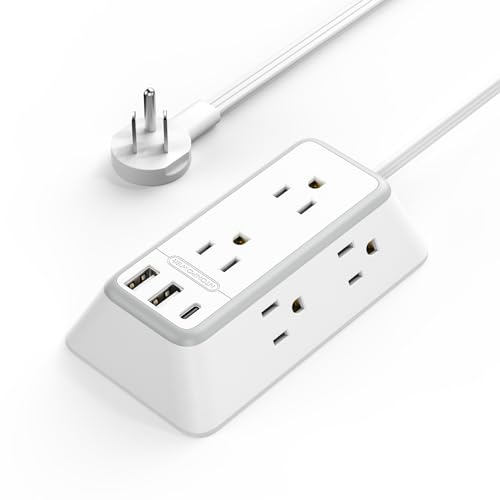 NTONPOWER 10 Feet Indoor Extension Cord Flat Plug 3 Prong Power Strips with Surge Protection, Mountable Power Strip with USB, Surge Protector Long Extension Cord with USB C for Home Office D
