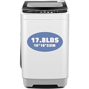 Nictemaw Portable Washing Machine, 17.8Lbs Capacity Full-Automatic Portable Washer with Drain Pump, 2.4Cu.ft Washer and Dryer Combo with Glass Top Lid, LED Display, 10 Programs & 8 Water Levels for Apartment, Dorms, RV