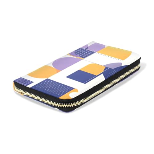 Long Wallets Leather Bifold Wallet for Women Orange Purple Geometric with Zipper Credit Card Holder Large Capacity4