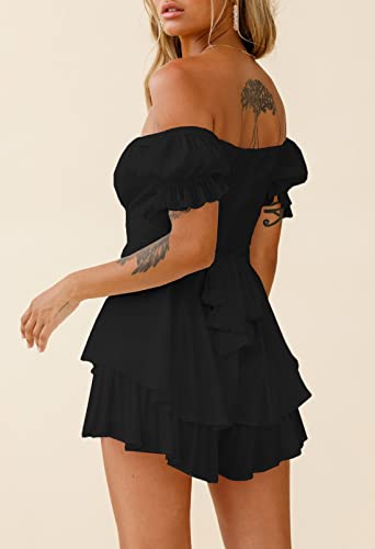 Image of AOHITE Womens Summer Tube Top Dress Off-Shoulder Ruffled Flowy Mini Short Dresses