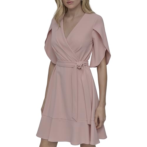 Image of DKNY Women's Tulip Sleeve Scuba Crepe Faux Wrap Dress