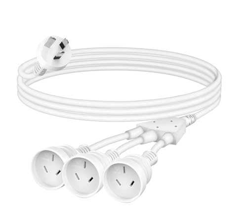 3 Way Power Cord Splitter Cable, 2M 3 Prong 1 to 3 Extension Cord, Y Splitter Household Duty Extension Lead, Australia Standard Household Duty Extension Lead, White
