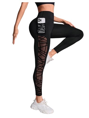 WDIRARA Womens Tummy Control Sheer High Waisted Leggings Stretchy Workout Yoga Pants Black Medium