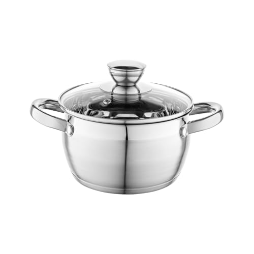 FLORINA Faitout Inox (2,5 l) I Diamètre de 18 cm I Marmite Inox OLIVER I Casserole Acier Inoxydable avec Couvercle en Verre I Faitout pour Induction, Marmite...