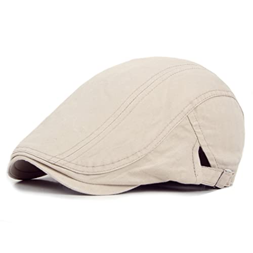 Classic Bucket Sun Hat for Men Women Fashion Newsboy Cap Adjustable Cotton Beret Beige