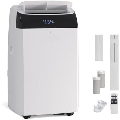 GarveeLife 14,000 BTU Inverter Portable Air Conditioner, Dual Hose Heat Pump, Cools & Heats up to 450 Sq. Ft, Quiet Dehumidifier Fan with Remote, Energy Efficient, White