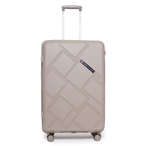Image of SWISS MILITARY Star Lightweight Hard-Sided 28 Inch Large Size Textured Travel Luggage Trolley Bag, Overnighter Suitcase Bags with Durable ABS Body & TSA Lock, Smooth 360 Spinner Wheels - Beige