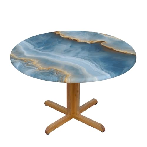 Light Blue Marble Texture Matte Finish Round Tablecloth Fitted Table Cover Washable Tablecloths for Kitchen Dining Party 40 Inch