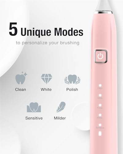 Image of 7AM2M Sonic Electric Toothbrush for Adults,Type-C Charging Run for 120 Days, with 6Brush Heads (Pink)