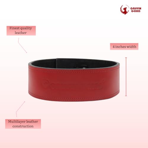 Image of 10mm Lever Powerlifting Belt - Red Belt Leather Gym Belt with Black Buckle - Men & Women- Weightlifting, Squats, Deadlifts - IPF Standard (Red, Medium)