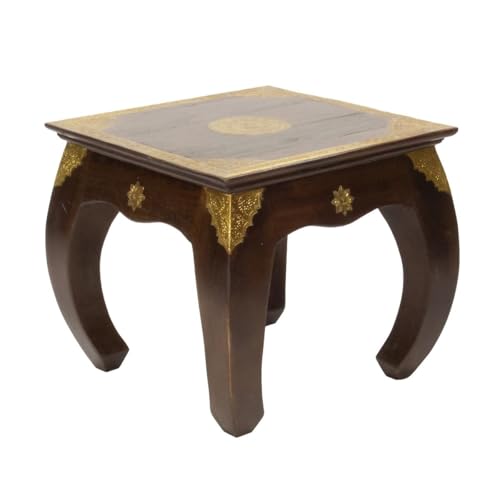 Oriental Galerie Indischer Opiumtisch mit Messing Verzierung Tisch Tischchen Nachttisch Hocker Asien Braun Gold Mittel
