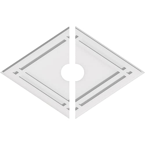 Image of Ekena Millwork CMP24X16DD2-03000 Diamond Architectural Grade PVC Contemporary, Two Piece Urethane Ceiling Medallions 24 inchW x 16 inchH x 3 inchID x 8 1 /2 inchC x 1 inchP