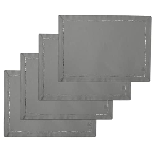 Image of Encasa Homes 100% Pure Cotton Hemstitched Dining Table Placemats of Size 48x33 cm (Rectangular) - Grey - Set of 4 | Perfect for Party, Home, Cafes, Restaurant & Hotels - Machine Washable