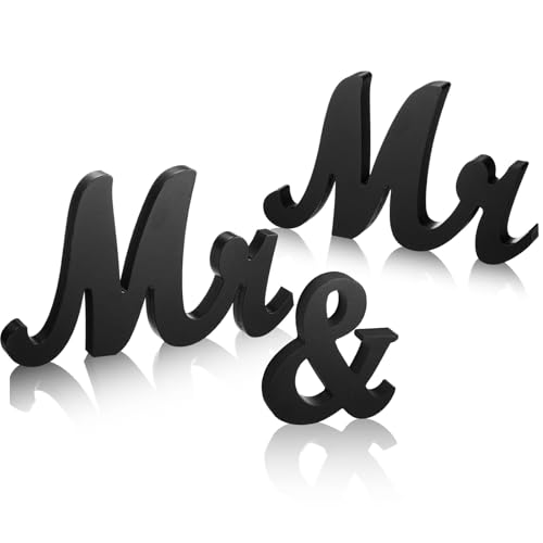 Mr & Mr Sign for LGBTQ Wedding - Large Wooden Letters, Gay Engagement & Anniversary Party Decorations (Black)