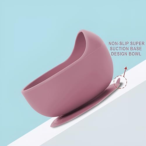 Image of Baby Feeding Bowl & Spoon Set | Silicone Suction Bowl for Baby Food | BPA-Free Baby Bowl and Spoon Set | (Wine red)